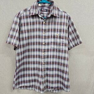 Vintage Par Four Sportswear Mens Blue Red Plaid Short Sleeve Button Up Shirt M